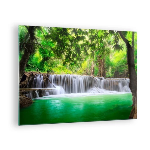 Impression sur verre - Image sur verre - Une cascade de vert - 70x50 cm