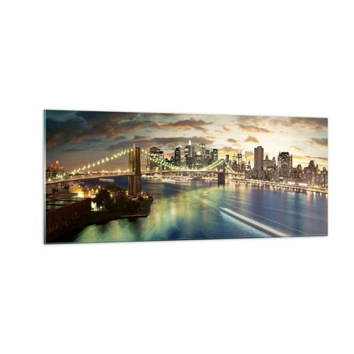 Impression sur verre - Image sur verre - Une soirée lumineuse sur Manhattan - 100x40 cm