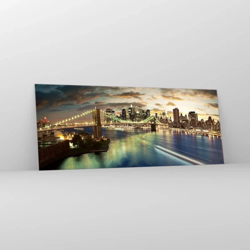 Impression sur verre - Image sur verre - Une soirée lumineuse sur Manhattan - 100x40 cm