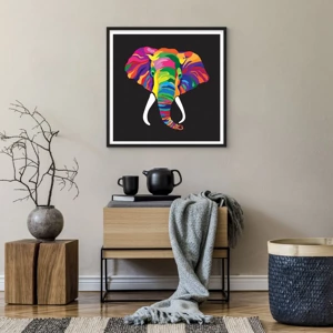 Affiche dans un cadre noir - Poster - L'éléphant qui aimait se baigner dans un arc-en-ciel - 60x60 cm