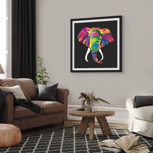 Affiche dans un cadre noir - Poster - L'éléphant qui aimait se baigner dans un arc-en-ciel - 60x60 cm