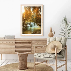 Affiche dans un chêne clair - Poster - Cascade du parc - 70x100 cm