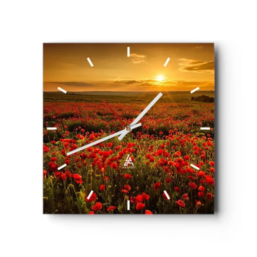 Horloge murale - Pendule murale - Un champ de coquelicots rouges dans la lueur du soleil couchant - 30x30cm - Parmi les vagues des prairies bruissantes, parmi les fleurs du déluge - Décoration murale moderne pour le salon et la chambre ARTTOR