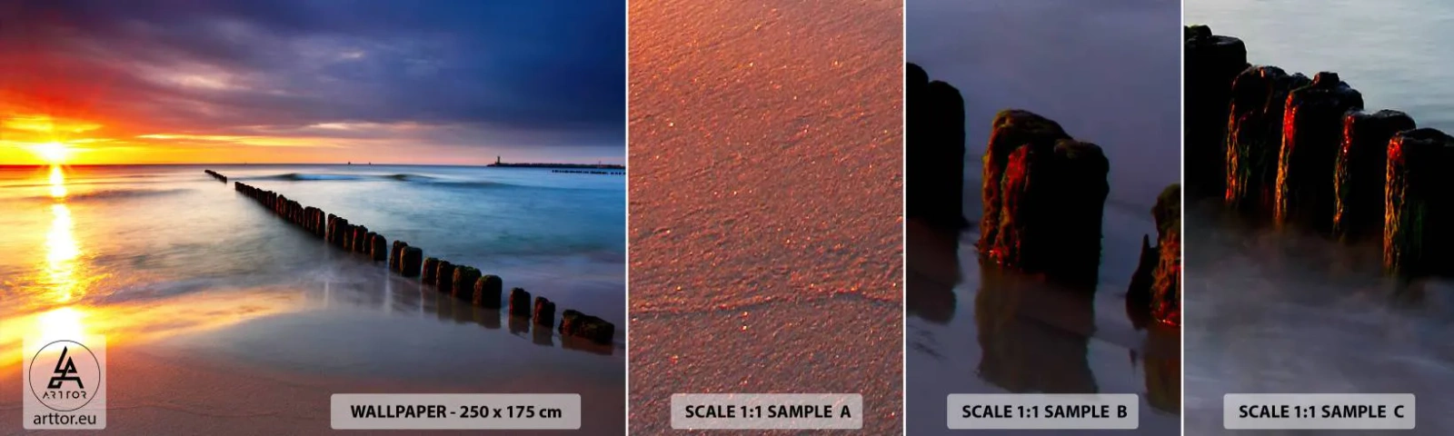 Échantillon De Papier Peint Standard Eco - Ecoute le silence - Paysage, Coucher de soleil, Plage - 100x30 cm