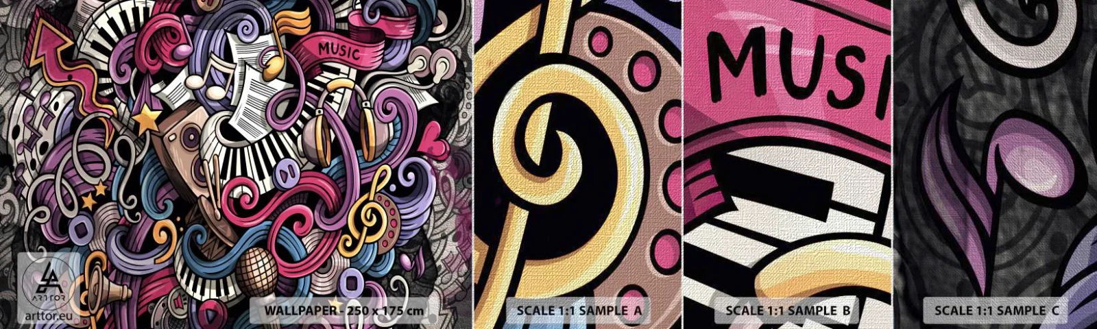 Échantillon de Papier Peint Premium Canvas - Mélodie compliquée - Musique, Mural, Graffiti - 100x30 cm