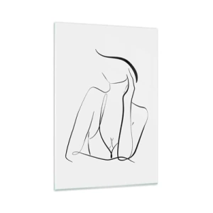 Impression sur verre - Image sur verre - Un croquis délicat d'une silhouette féminine dans un style minimaliste - 80x120cm - Sur les vague d'un rêve - Décoration murale moderne pour le salon et la chambre ARTTOR