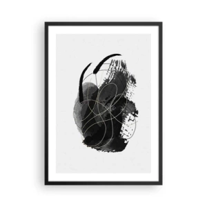 Affiche dans un cadre noir - Poster - Une composition abstraite en noir avec de délicates lignes dorées. - 50x70cm - Fait de noir - Décoration murale moderne pour le salon et la chambre ARTTOR