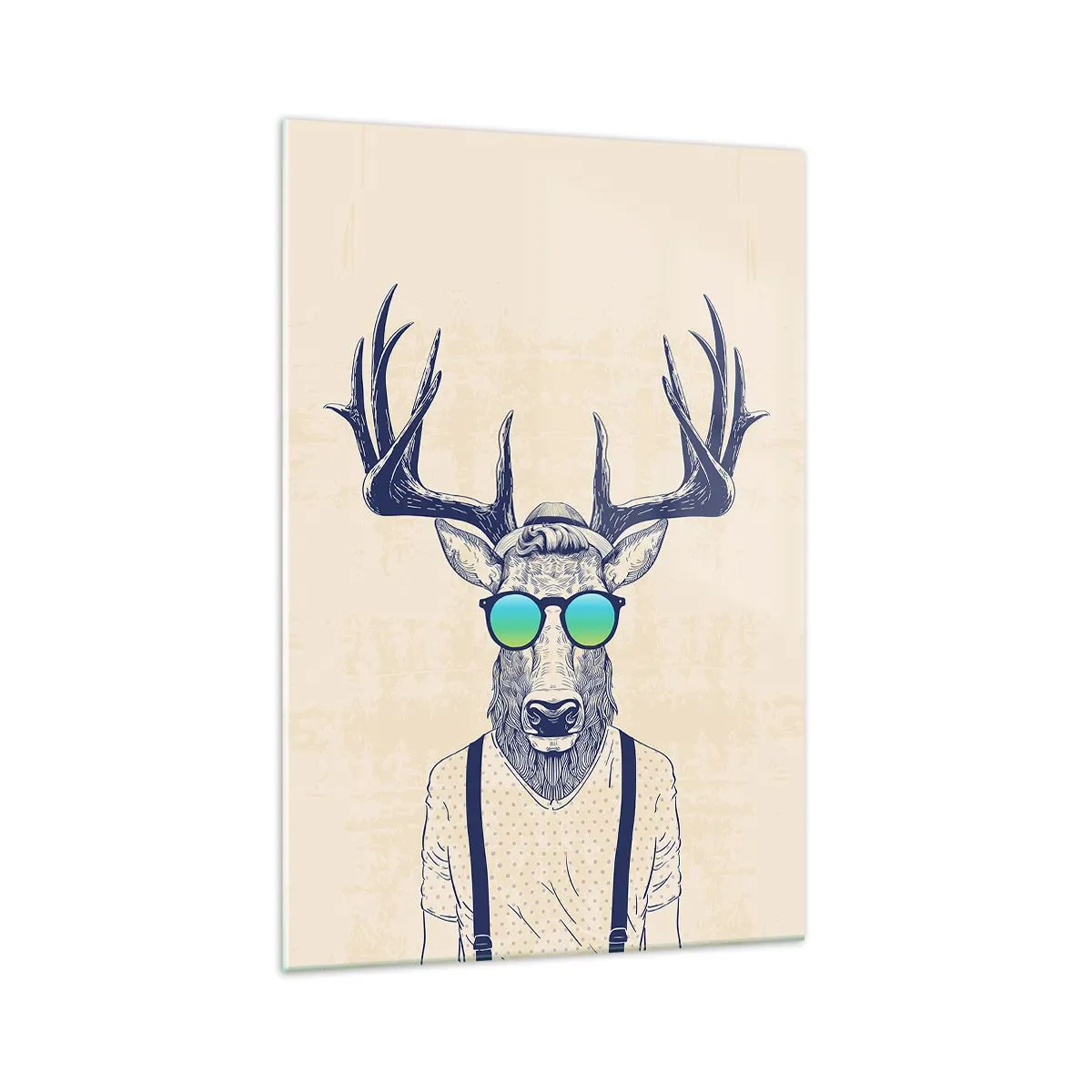 Impression sur verre - Image sur verre - Cerf stylisé avec des lunettes de soleil - 70x100cm - A qui vous attendiez-vous ? - Décoration murale moderne pour le salon et la chambre ARTTOR