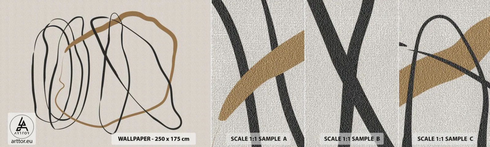 Échantillon de Papier Peint Premium Canvas - Composition – danse en boucle - Morceau, Minimaliste, Art Déco - 100x30 cm