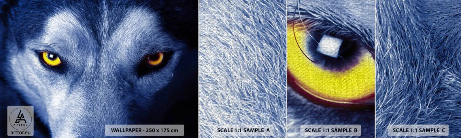 Échantillon de Papier Peint Premium Canvas - Regars hypnotique - Animaux, Loup, Yeux - 100x30 cm