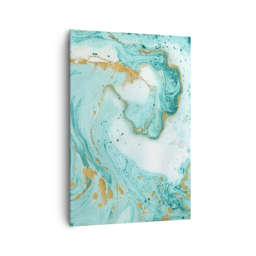 Impression sur toile - Image sur toile - Marbre turquoise avec des accents dorés dans une composition abstraite - 70x100cm - Sous la grande vague de l'ère Edo - Décoration murale moderne pour le salon et la chambre ARTTOR