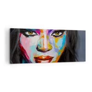 Impression sur toile - Image sur toile - Un portrait coloré d'une femme au regard intense - 120x50cm - Il est impossible de le quitter les yeux - Décoration murale moderne pour le salon et la chambre ARTTOR