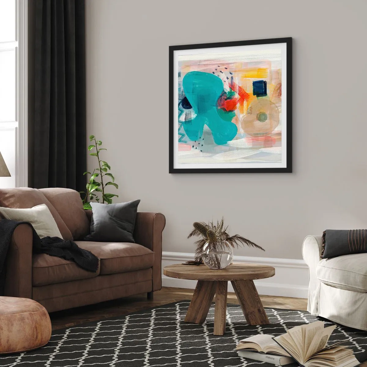 Affiche dans un cadre noir - Poster - Jeu de couleurs - 60x60 cm