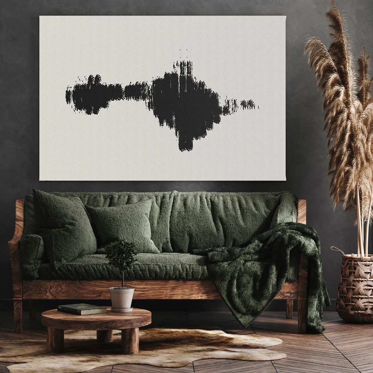 Impression sur toile - Image sur toile - Un motif abstrait ressemblant à une onde sonore dans un style minimaliste. - 120x80cm - Vibrations de l'imagination - Décoration murale moderne pour le salon et la chambre ARTTOR