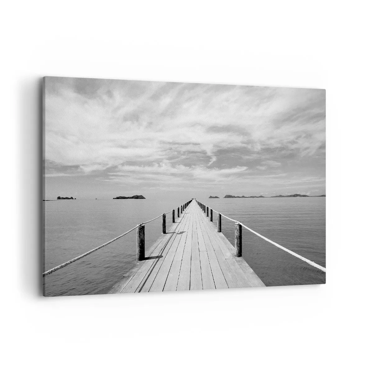 Impression sur toile - Image sur toile - Une jetée en bois menant au loin sur une mer calme - 120x80cm - Et peut-être un voyage... - Décoration murale moderne pour le salon et la chambre ARTTOR