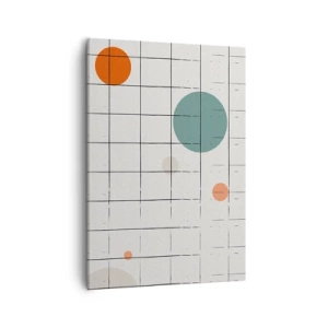 Impression sur toile - Image sur toile - Cercles colorés abstraits sur un fond de grille géométrique - 50x70cm - Piégé. Nous ou eux ? - Décoration murale moderne pour le salon et la chambre ARTTOR