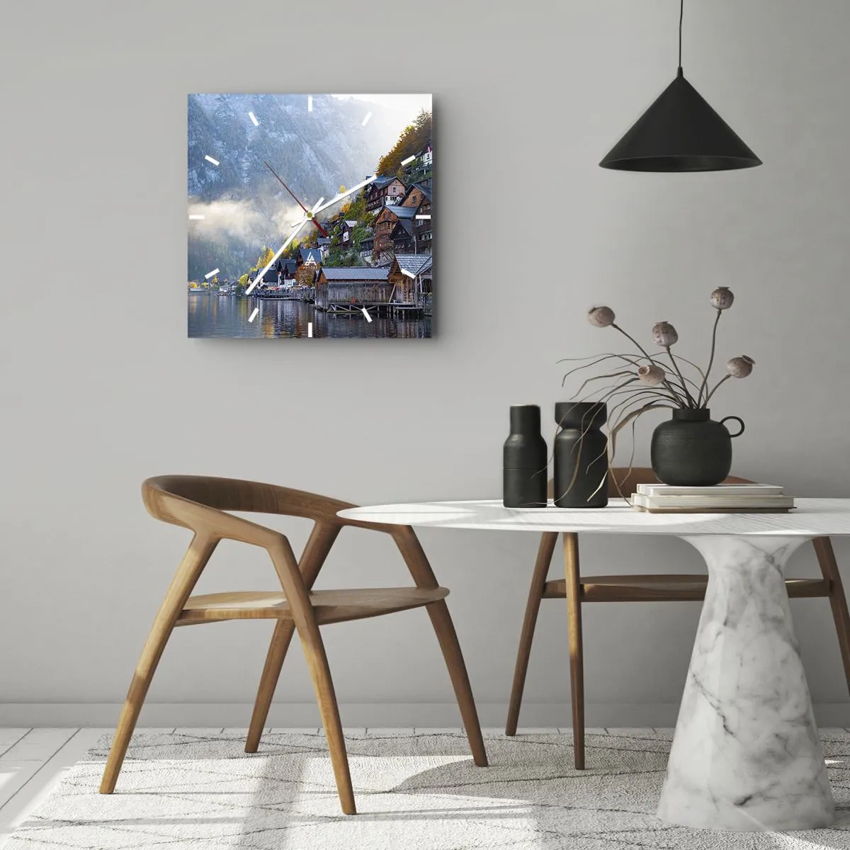 Horloge murale - Pendule murale - Ambiance alpine - 30x30 cm