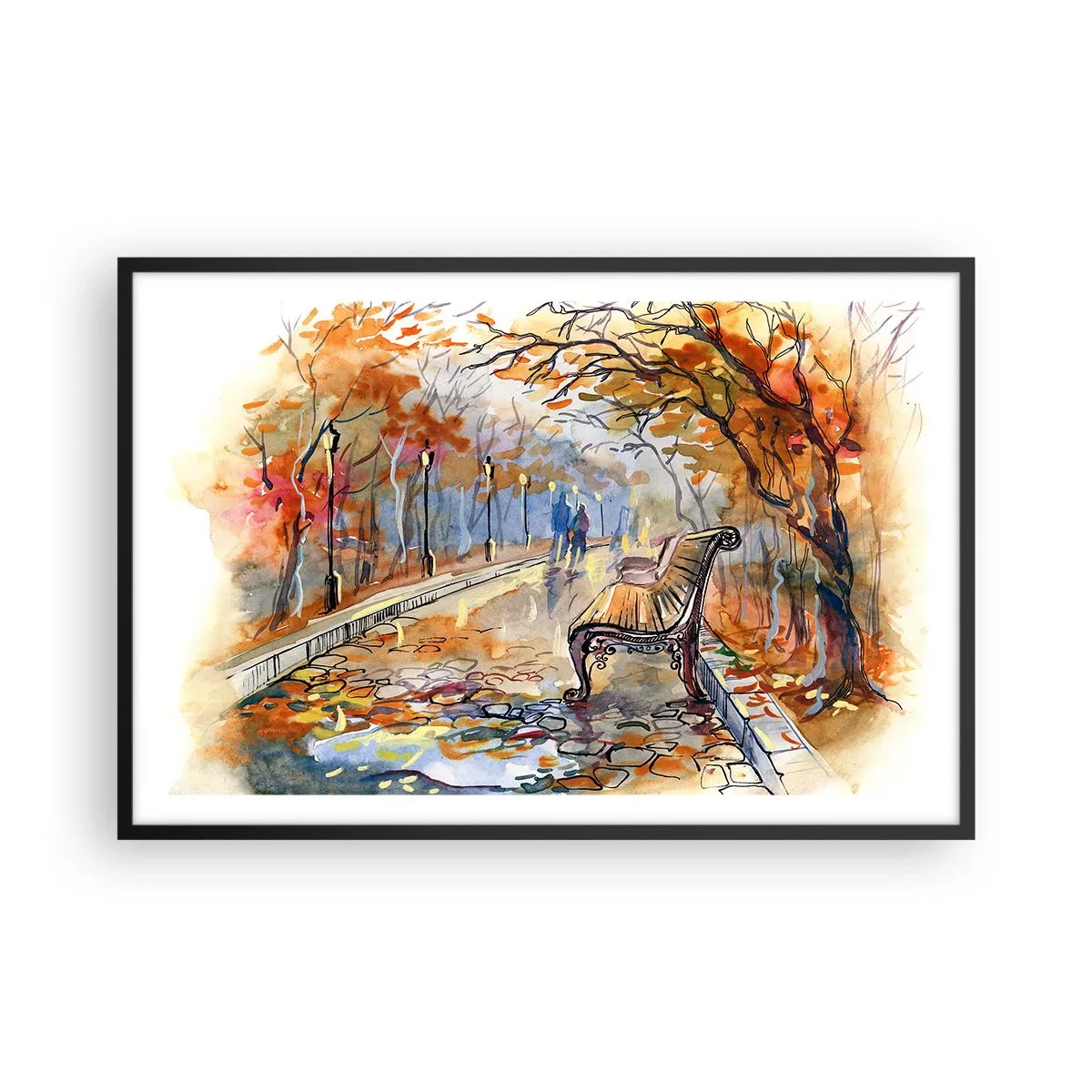 Affiche dans un cadre noir - Poster - Errer ensemble à l'automne - 91x61 cm