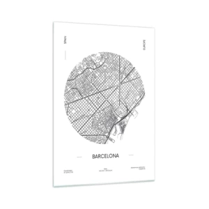 Impression sur verre - Image sur verre - Une carte de Barcelone dans un style minimaliste en noir et blanc - 70x100cm - Anatomie de Barcelone - Décoration murale moderne pour le salon et la chambre ARTTOR