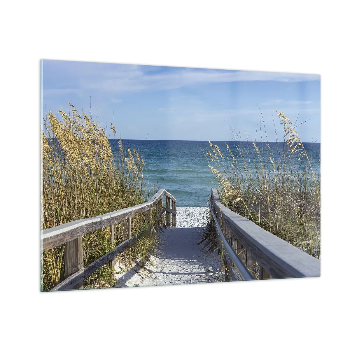 Impression sur verre - Image sur verre - Chemin vers la plage avec vue sur la mer - 100x70cm - Au soleil, sous le vent - Décoration murale moderne pour le salon et la chambre ARTTOR