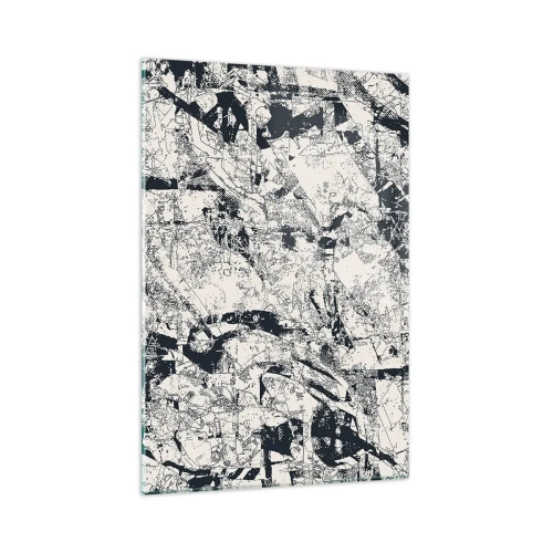 Impression sur verre - Image sur verre - Composition abstraite en noir et blanc avec une mise en page dynamique - 80x120cm - Interpénétration des contraires - Décoration murale moderne pour le salon et la chambre ARTTOR