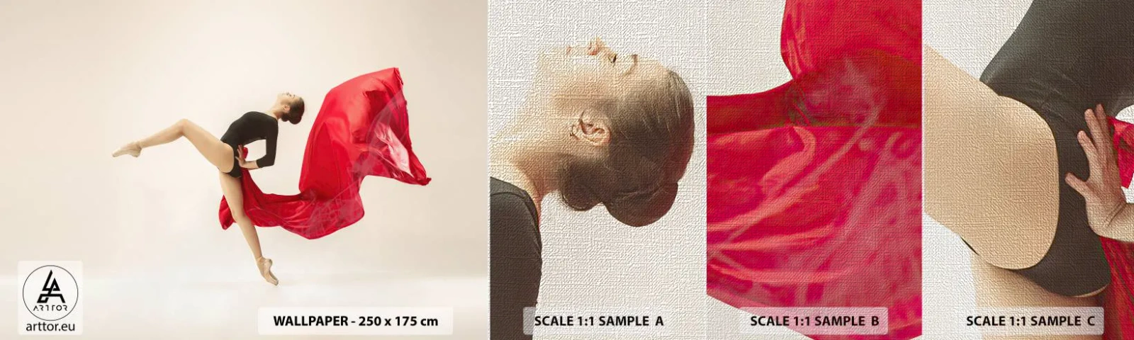 Échantillon de Papier Peint Premium Canvas - Rouge et noir - Ballerine, Danse, Ballet - 100x30 cm