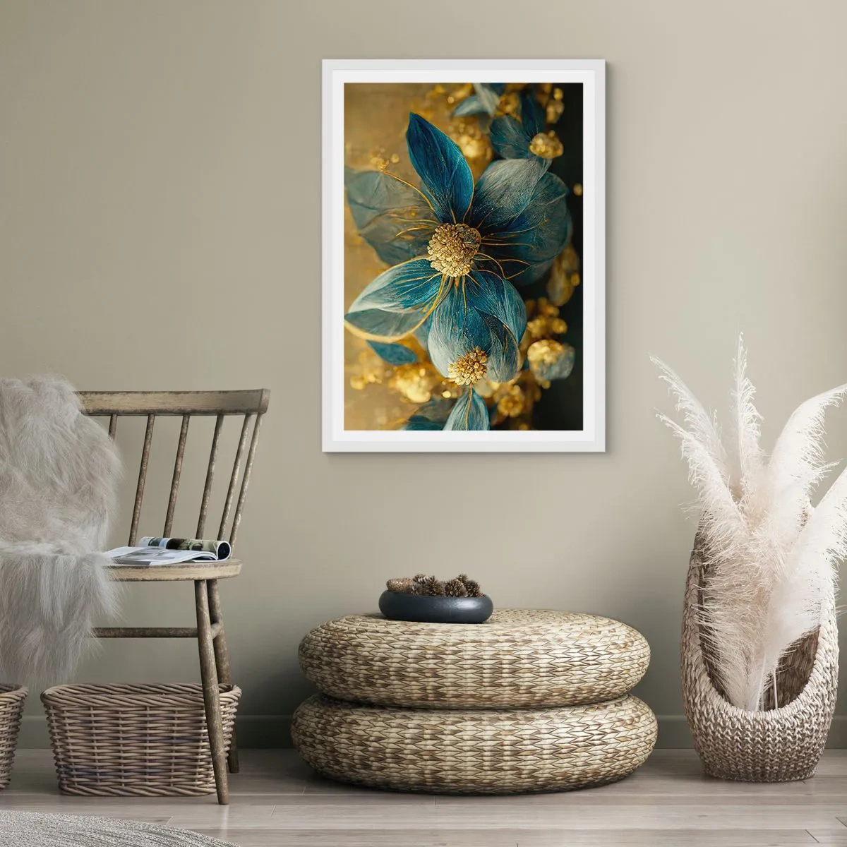 Affiche dans un cadre blanc - Poster - Fleurir avec de l'or - 40x50 cm