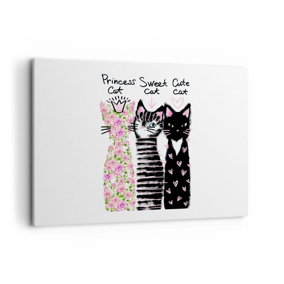 Impression sur toile - Image sur toile - Trois chats aux motifs artistiques variés - 100x70cm - Il y avait trois chats - Décoration murale moderne pour le salon et la chambre ARTTOR