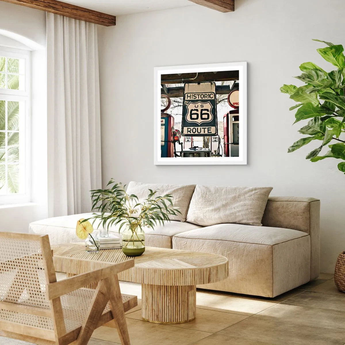 Affiche dans un cadre blanc - Poster - Voyage rétro américain - 50x50 cm