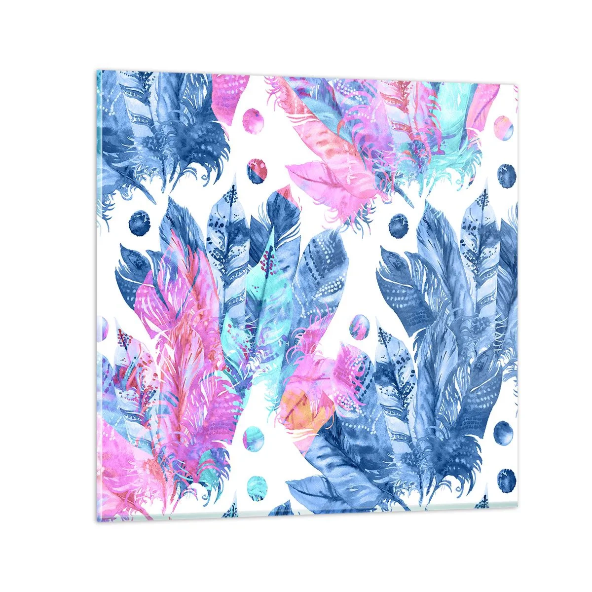 Impression sur verre - Image sur verre - Plumes en rose et bleu - 30x30 cm