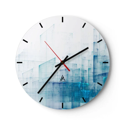 Horloge murale - Pendule murale - Formes géométriques abstraites dans des tons bleus sur fond blanc - 30x30cm - Comment l’espace s’est formé - Décoration murale moderne pour le salon, la cuisine et la chambre ARTTOR