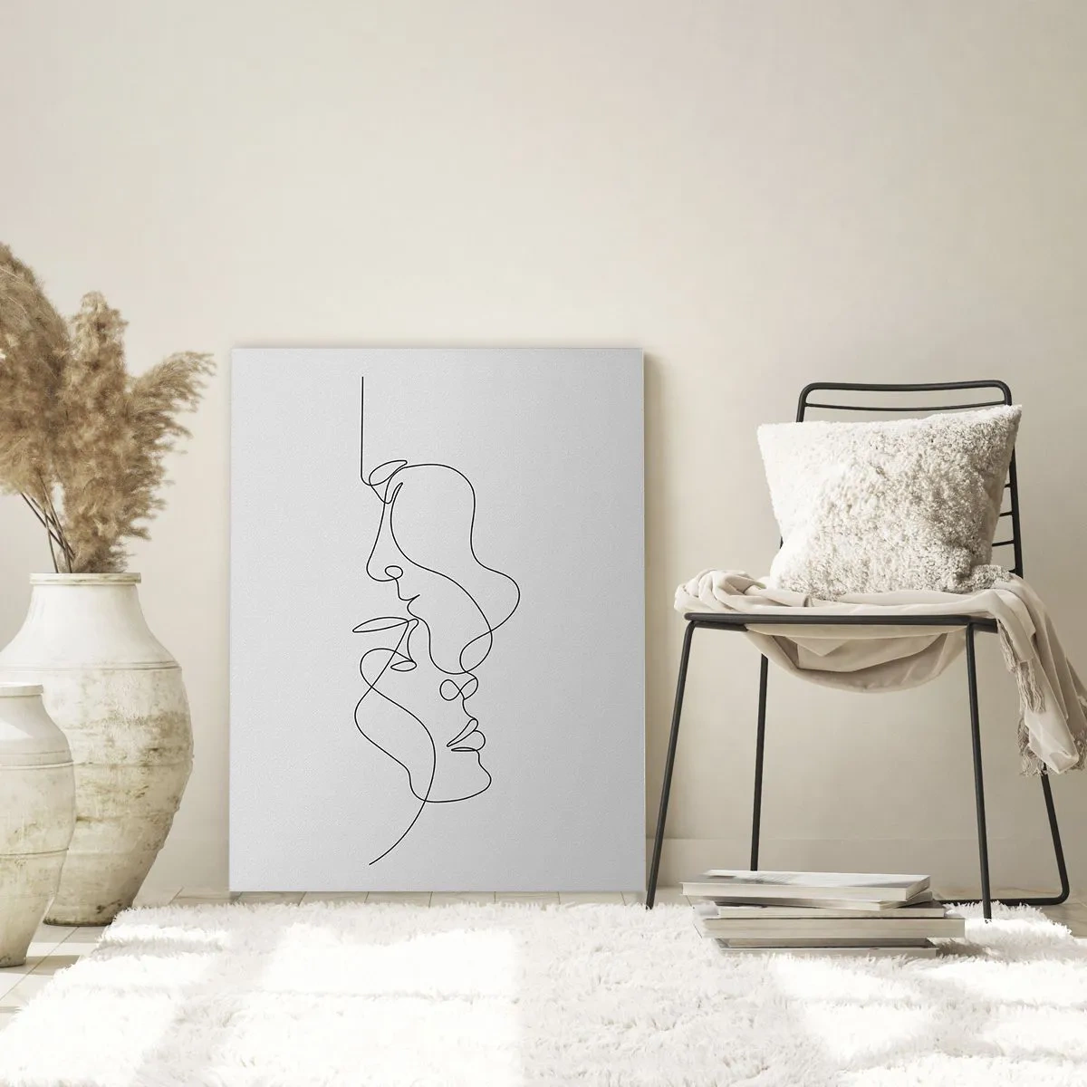 Impression sur verre - Image sur verre - Un dessin délicat de deux visages dans un seul contour - 50x70cm - Chaleur de désir renaissant - Décoration murale moderne pour le salon et la chambre ARTTOR