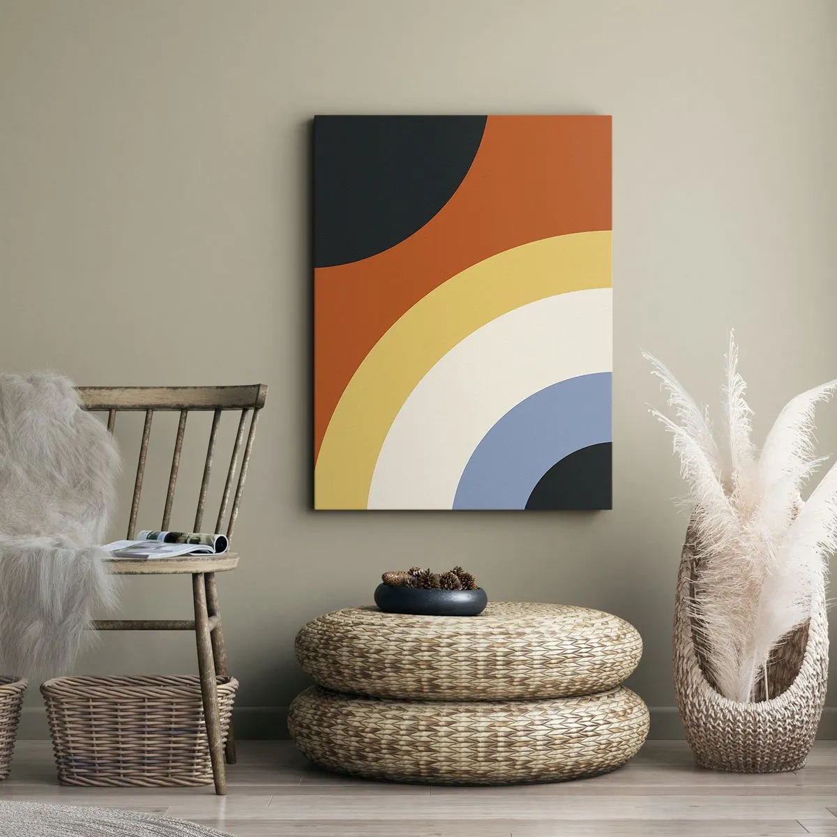 Impression sur toile - Image sur toile - Œuvre d'art abstraite avec des arcs colorés et des cercles contrastés - 50x70cm - Vers son soi - Décoration murale moderne pour le salon et la chambre ARTTOR