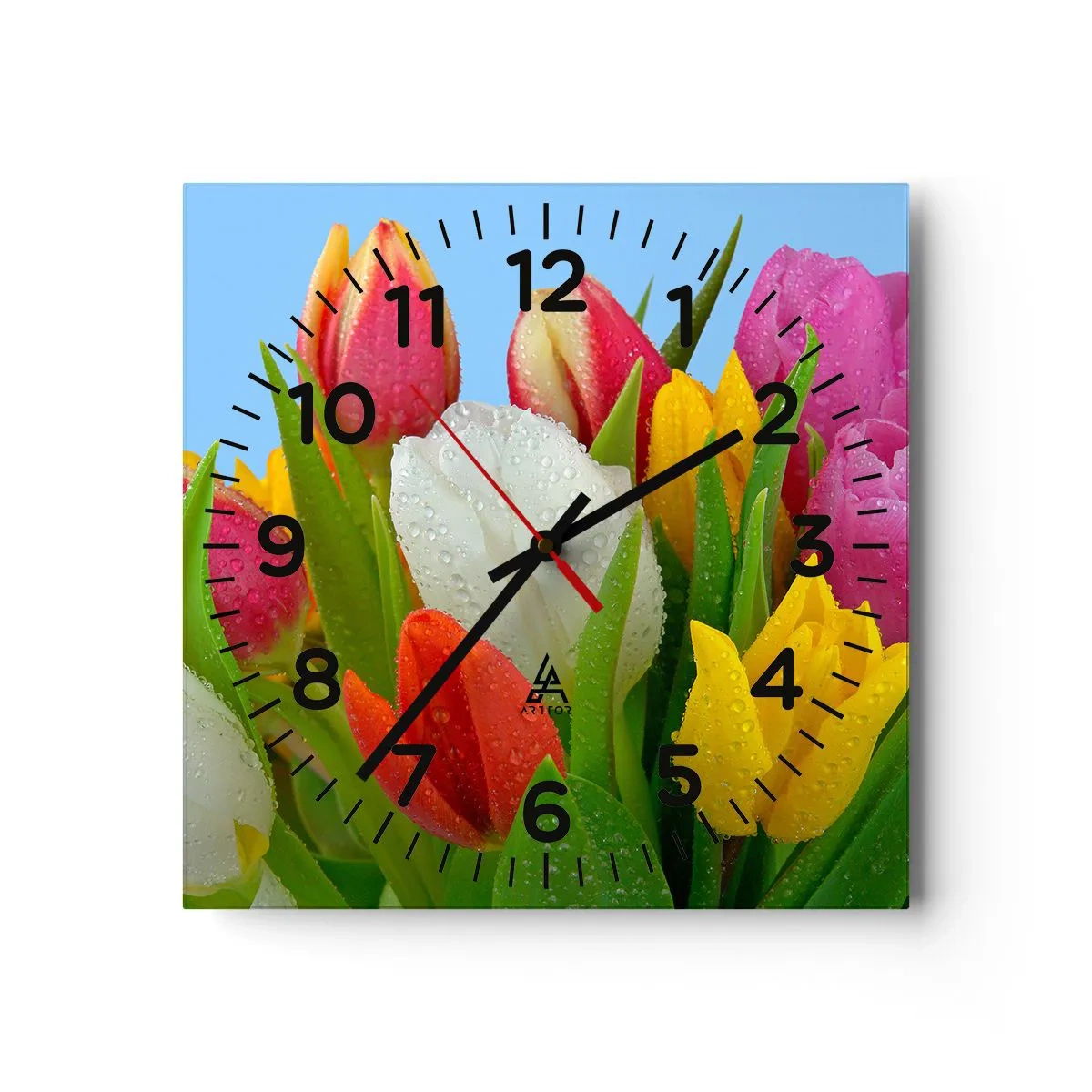 Horloge murale - Pendule murale - Un arc-en-ciel fleuri en gouttes de rosée - 30x30 cm
