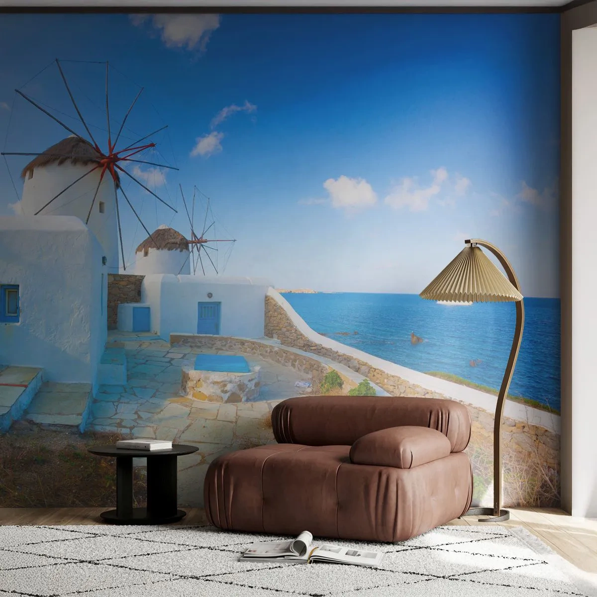 Papier Peint Autocollant Deluxe Sticker - Le vent bleu de la mer - Architecture, Paysage, Grèce - 250x175 cm