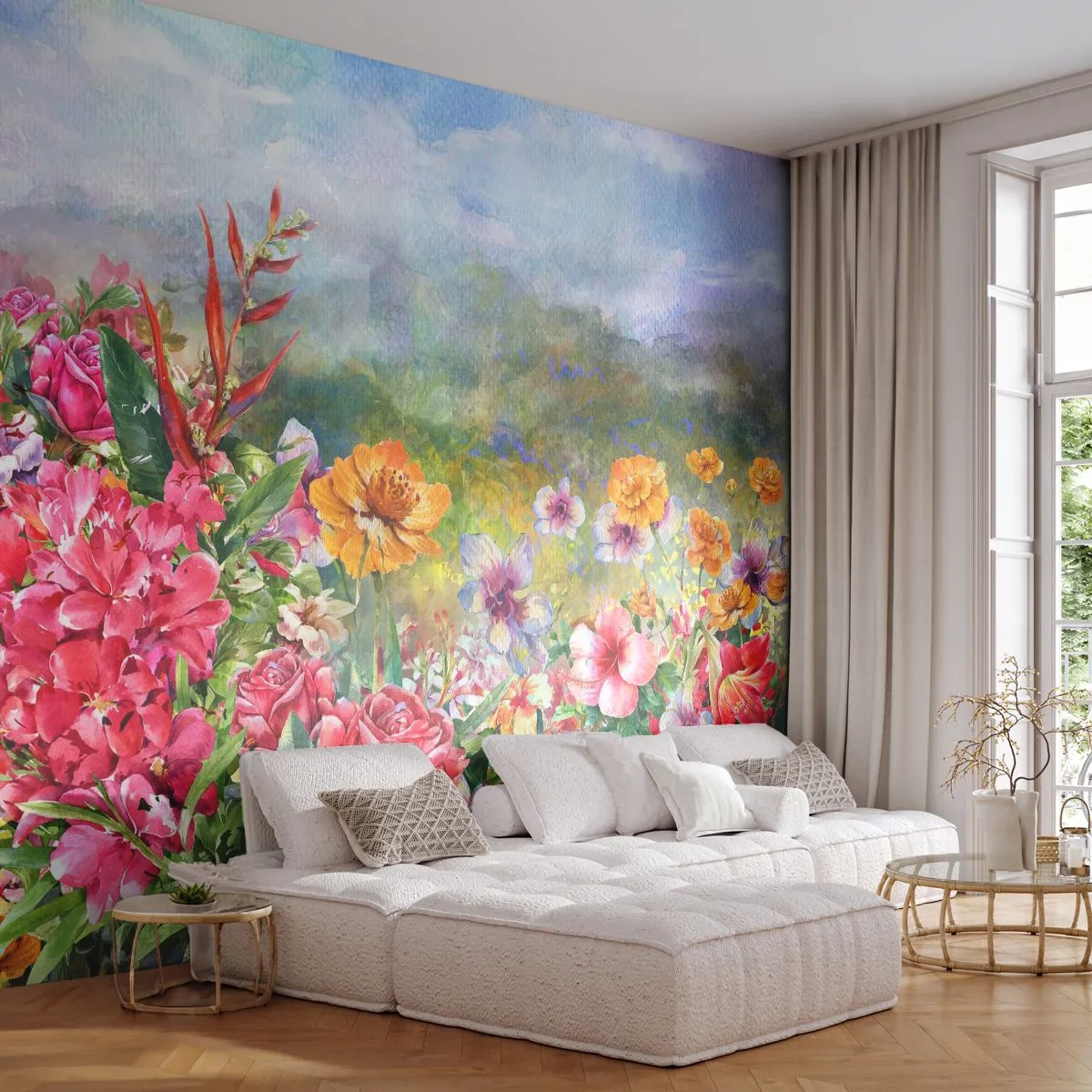 Papier Peint Autocollant Deluxe Sticker - Un jardin devenu fou - Fleurs, Jardin, Nature - 250x175 cm