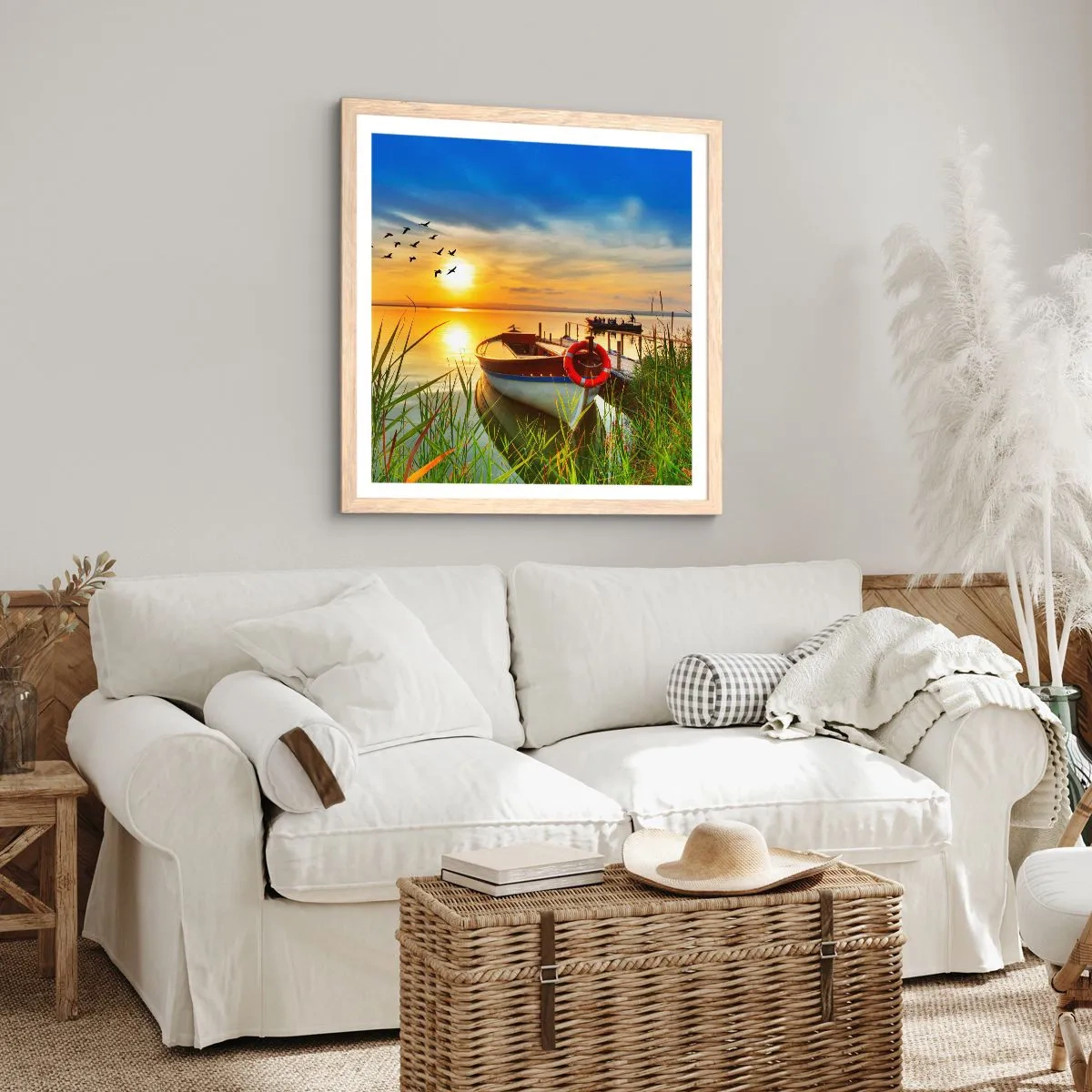 Affiche dans un chêne clair - Poster - Les cormorans s'envolent déjà - 30x30 cm