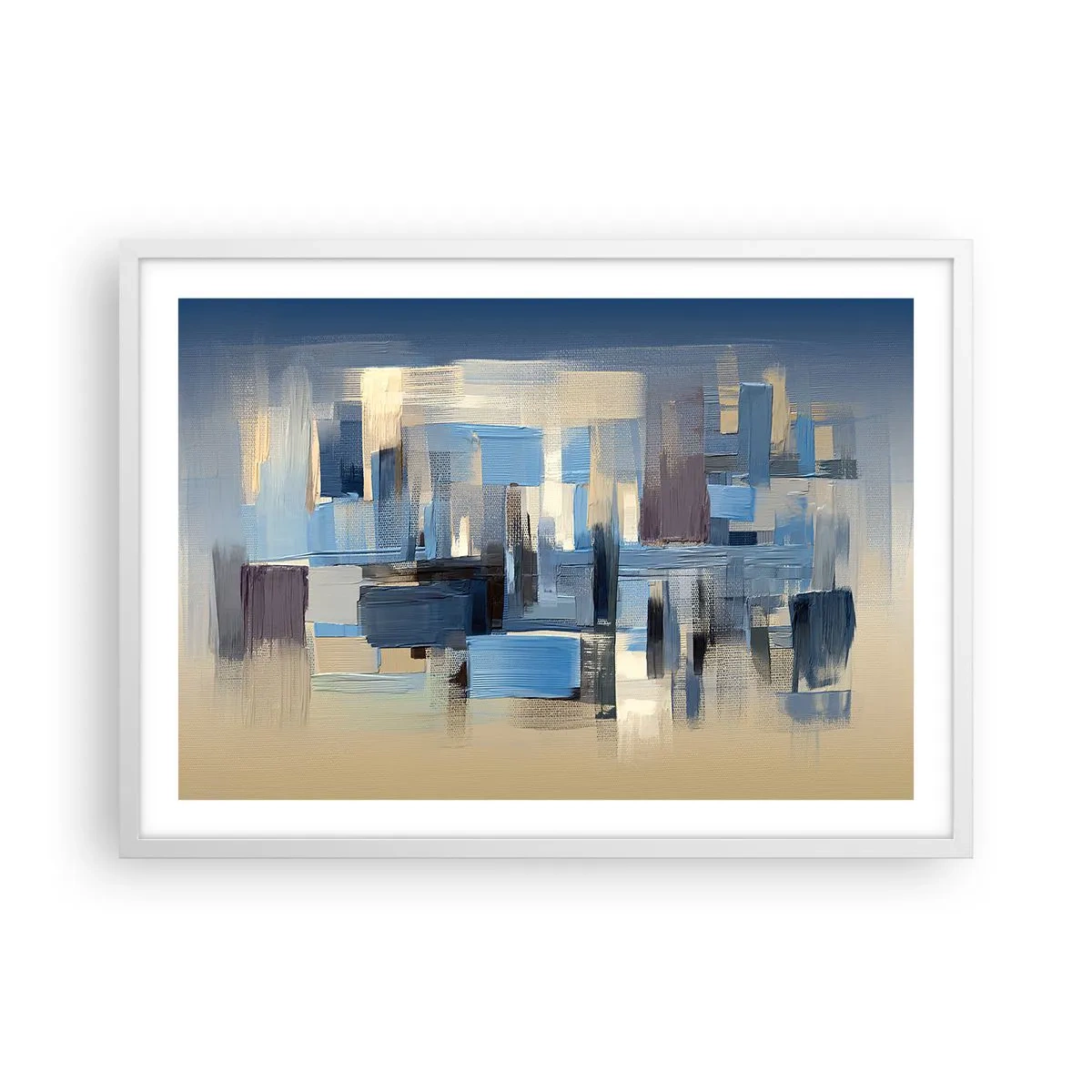 Affiche dans un cadre blanc - Poster - Construction bleue - 70x50 cm