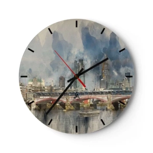 Horloge murale - Pendule murale - Pont de Londres et skyline en style aquarelle - 30x30cm - Londres dans toute sa splendeur - Décoration murale moderne pour le salon, la cuisine et la chambre ARTTOR