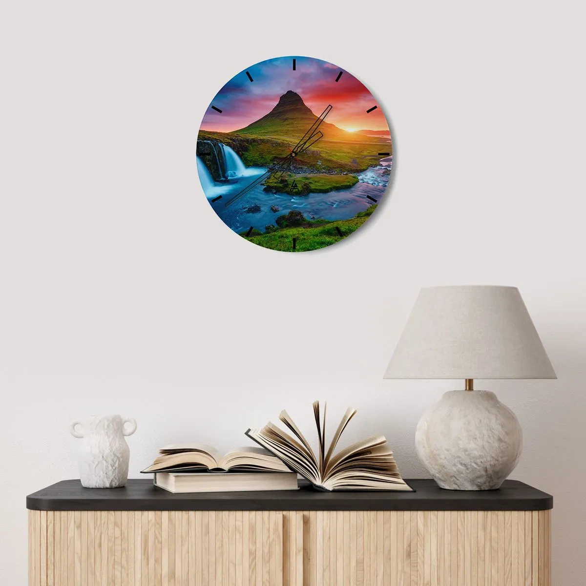 Horloge murale - Pendule murale - Islande - feu et eau - 40x40 cm