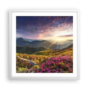 Affiche dans un cadre blanc - Poster - Fraîcheur matinale en montagne - 50x50 cm