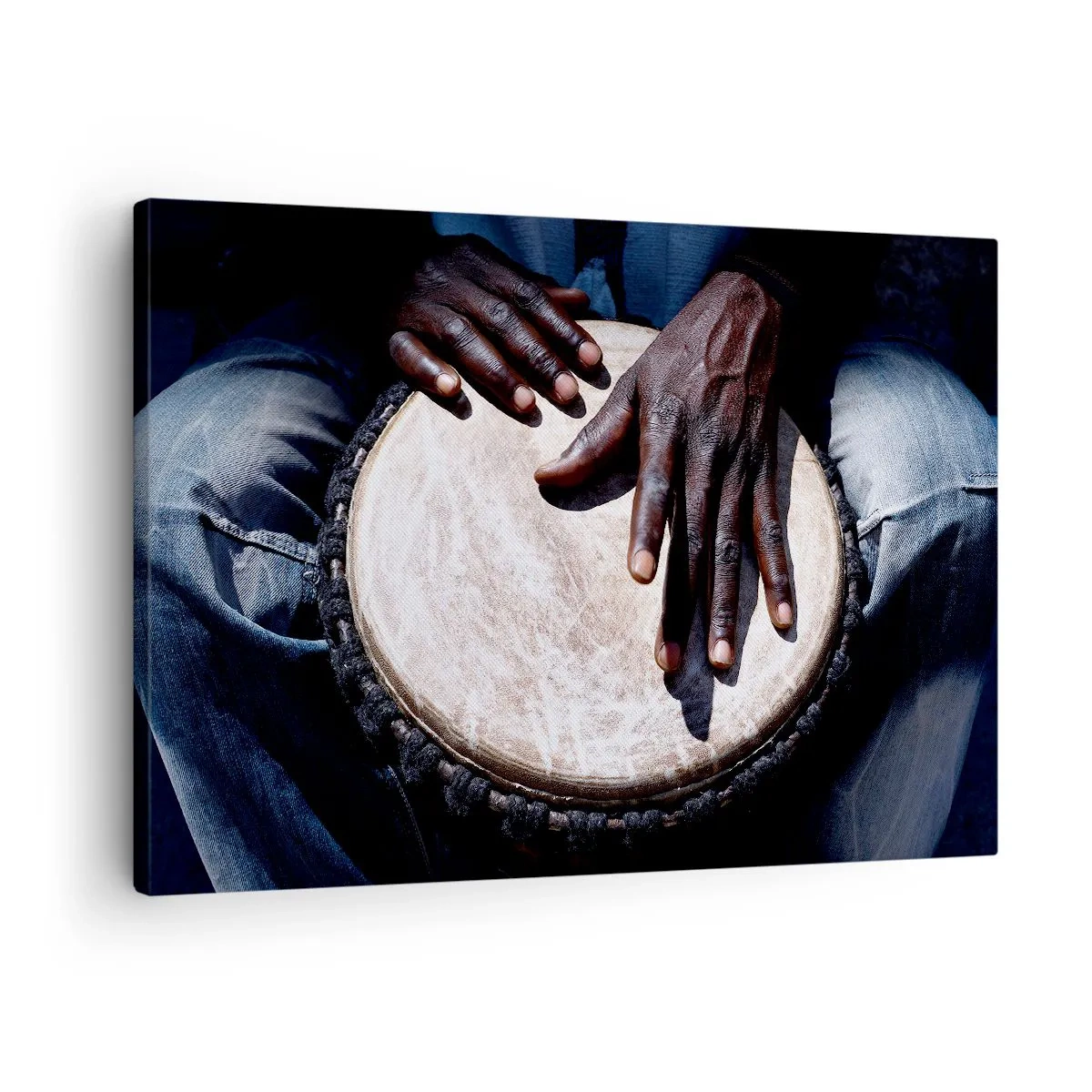 Impression sur toile - Image sur toile - Mains jouant du djembé dans une composition dynamique - 70x50cm - Vis à son rythme - Décoration murale moderne pour le salon et la chambre ARTTOR
