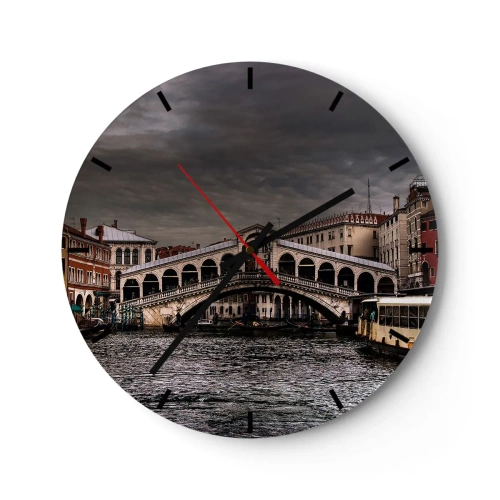 Horloge murale - Pendule murale - Le pont du Rialto à Venise sous un ciel nuageux - 30x30cm - Promesse d'une soirée vénitienne - Décoration murale moderne pour le salon, la cuisine et la chambre ARTTOR