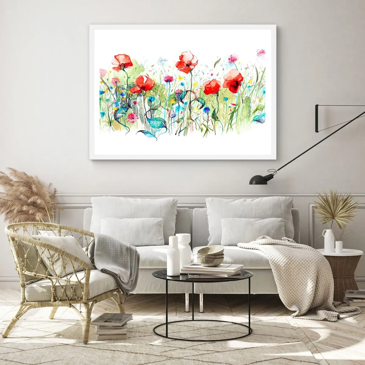 Affiche dans un cadre blanc - Poster - Prairie de fleurs en mai - 40x30 cm