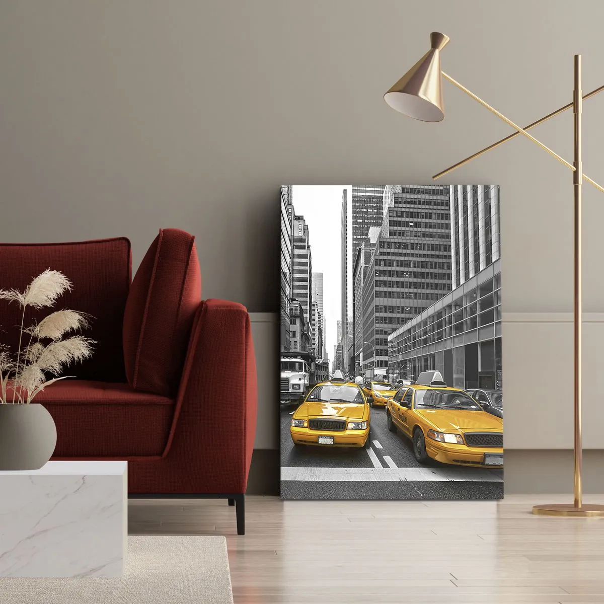 Impression sur toile - Image sur toile - Taxis jaunes dans les rues de New York - 50x70cm - C'est nous qui colorons la ville - Décoration murale moderne pour le salon et la chambre ARTTOR