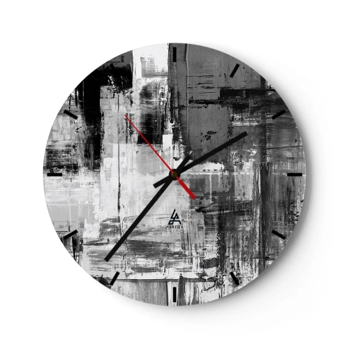 Horloge murale - Pendule murale - Abstraction en noir et blanc avec texture de coup de pinceau - 30x30cm - Le gris est beau - Décoration murale moderne pour le salon, la cuisine et la chambre ARTTOR