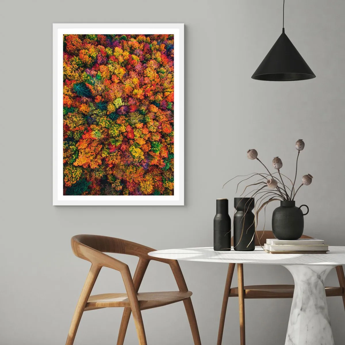 Affiche dans un cadre blanc - Poster - Bouquet d'arbres automnal - 70x100 cm