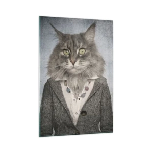 Impression sur verre - Image sur verre - Un triptyque avec des figures animales en vêtements élégants sur un fond stylisé - 80x120cm - La fourrure revient à la mode - Décoration murale moderne pour le salon et la chambre ARTTOR