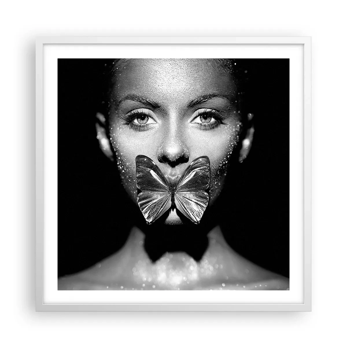 Affiche dans un cadre blanc - Poster - Baiser papillon - 60x60 cm