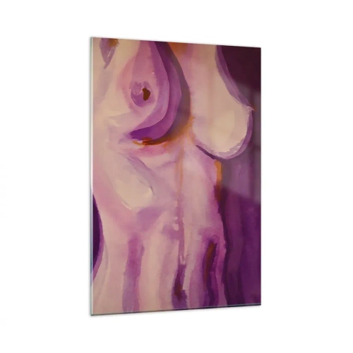 Impression sur verre - Image sur verre - Une interprétation abstraite de la silhouette féminine dans les tons roses et violets. - 80x120cm - Ode à la féminité - Décoration murale moderne pour le salon et la chambre ARTTOR